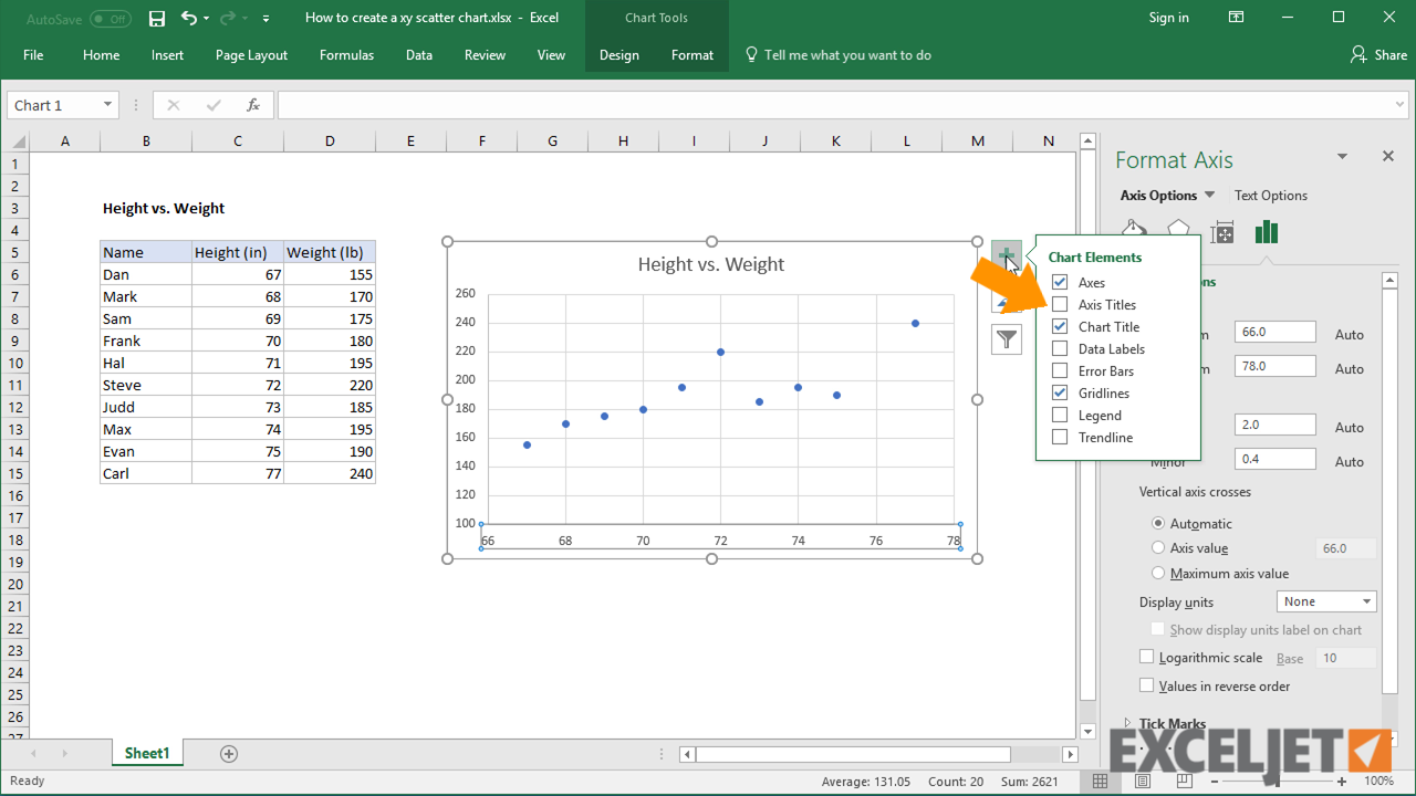 Excel tutorial How to create a xy scatter chart